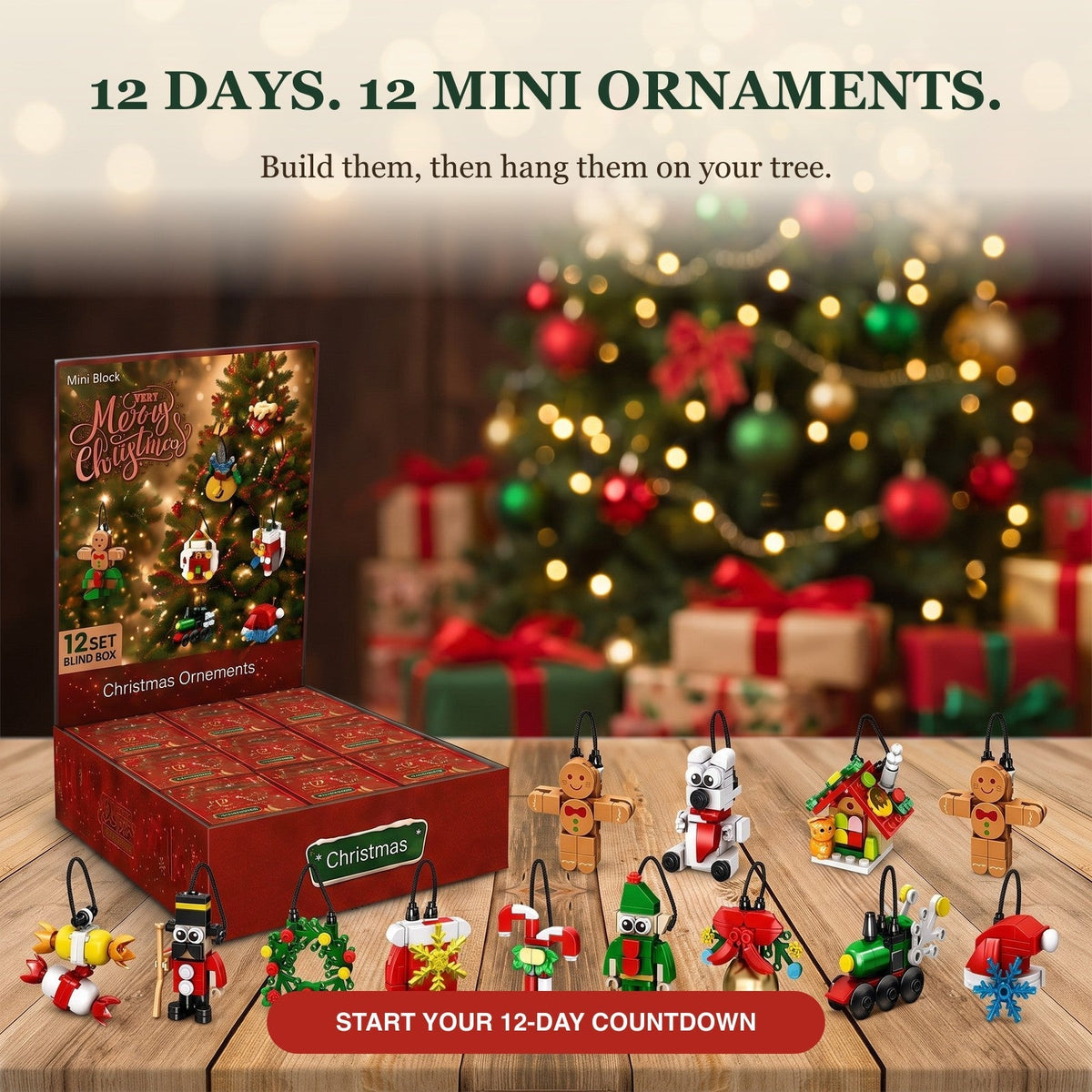 12-Day Christmas Mini Ornament Advent Calendar Blind Box Set – Red or Pink