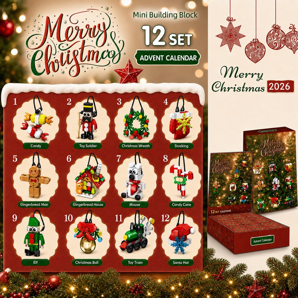 12-Day Christmas Mini Ornament Advent Calendar Blind Box Set – Red or Pink