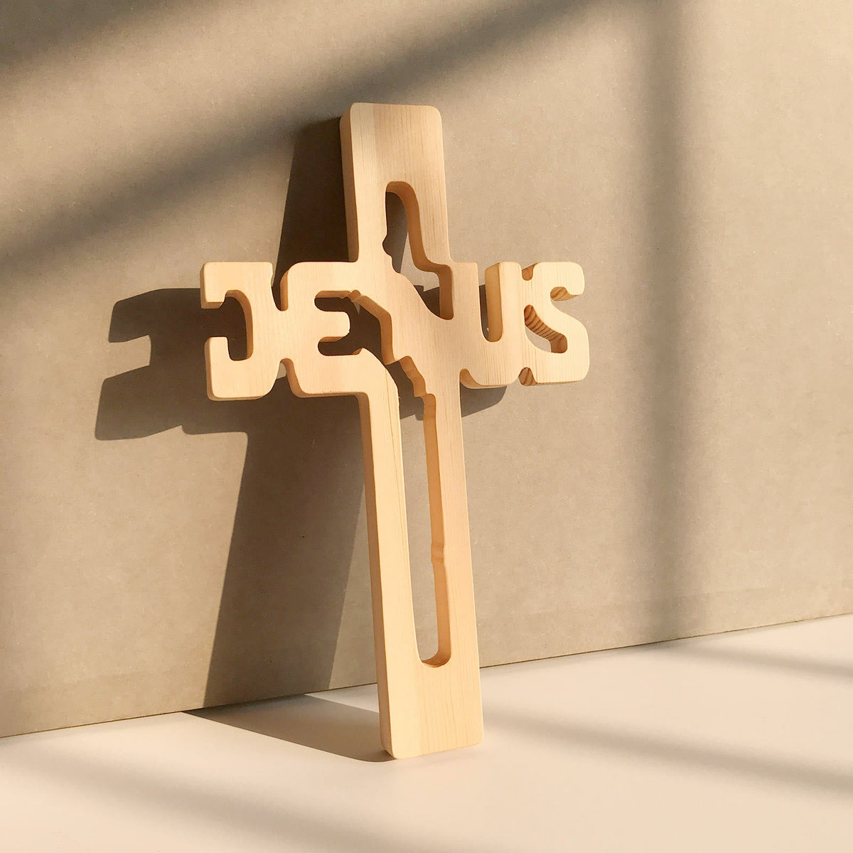 Jesus Silhouette Pine Wood Cross Wall Art – Carved Design