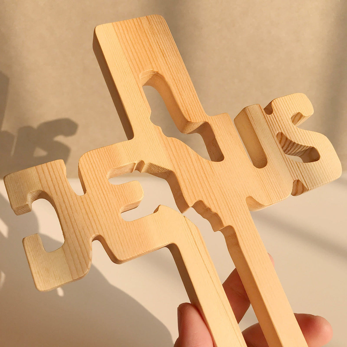 Jesus Silhouette Pine Wood Cross Wall Art – Carved Design