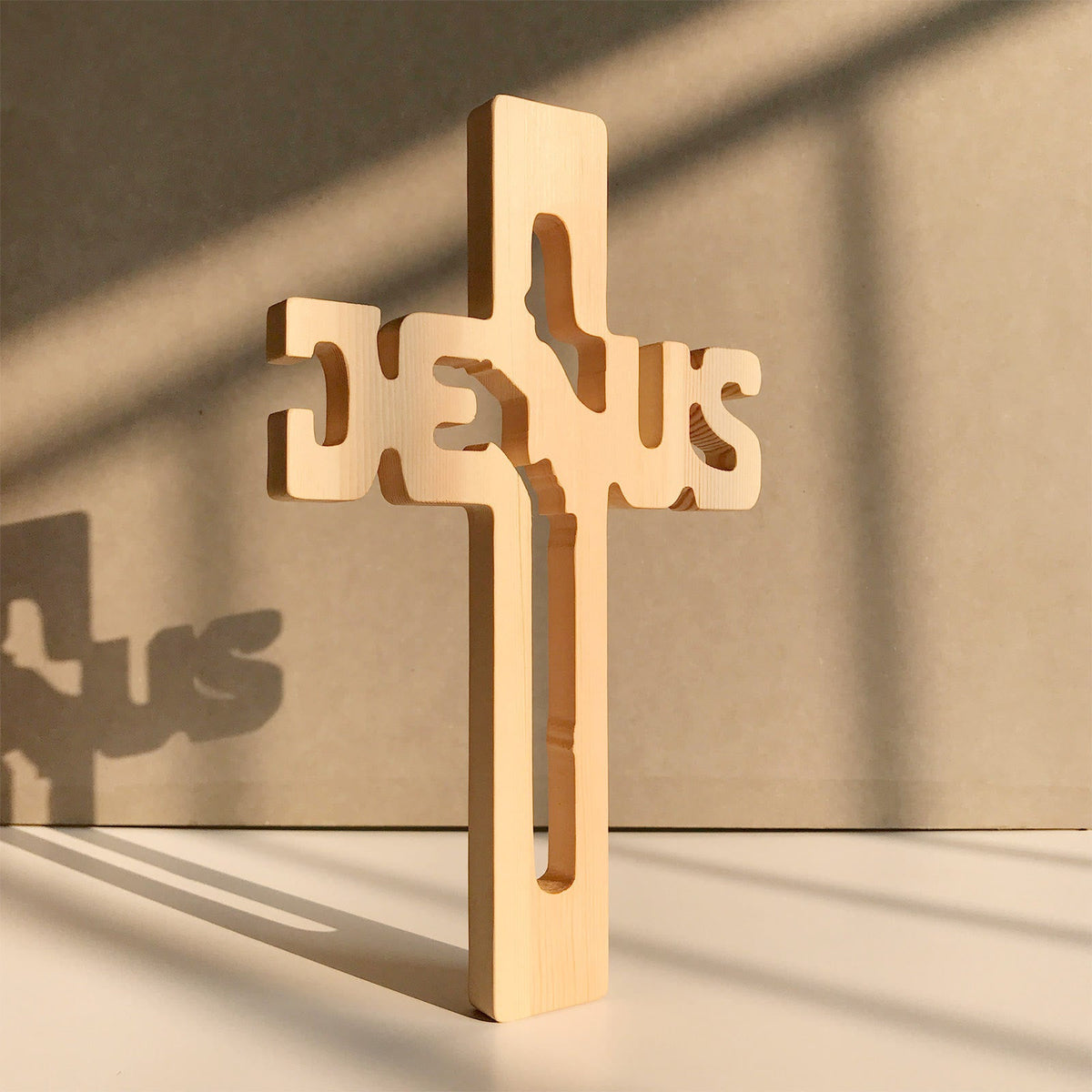 Jesus Silhouette Pine Wood Cross Wall Art – Carved Design