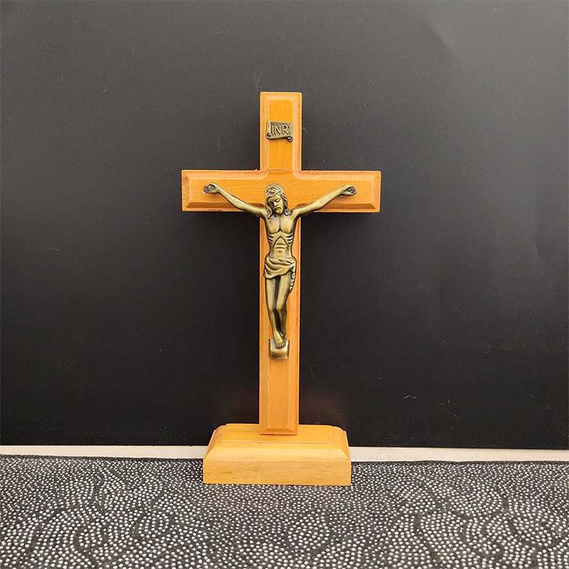Wooden Crucifix with Bronze-Toned Figure – Classic Home Decor
