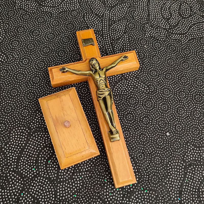Wooden Crucifix with Bronze-Toned Figure – Classic Home Decor