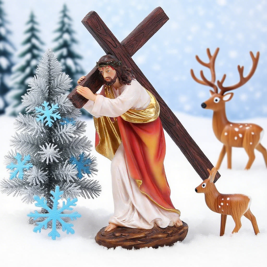 Resin Jesus Cross Christmas Desktop Ornament with Nativity Scene