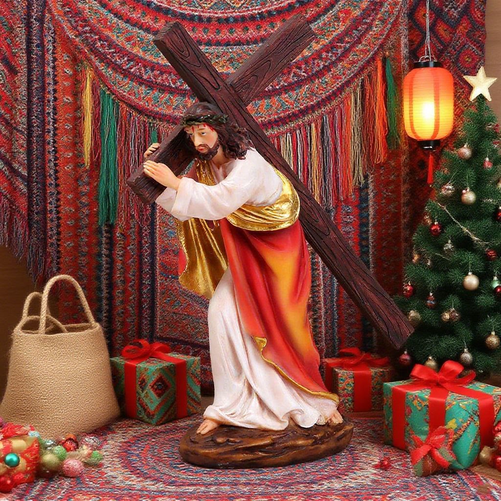 Resin Jesus Cross Christmas Desktop Ornament with Nativity Scene