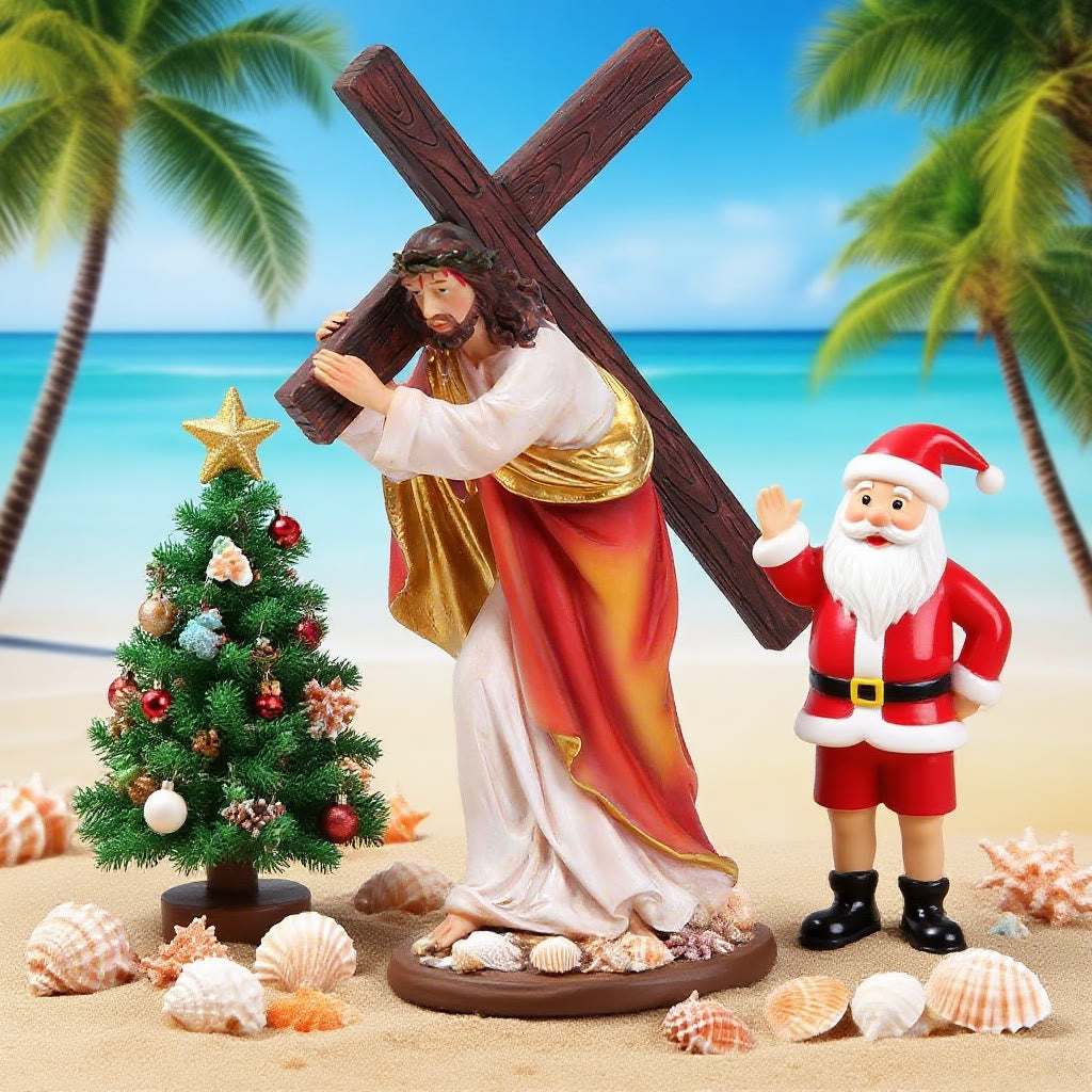 Resin Jesus Cross Christmas Desktop Ornament with Nativity Scene