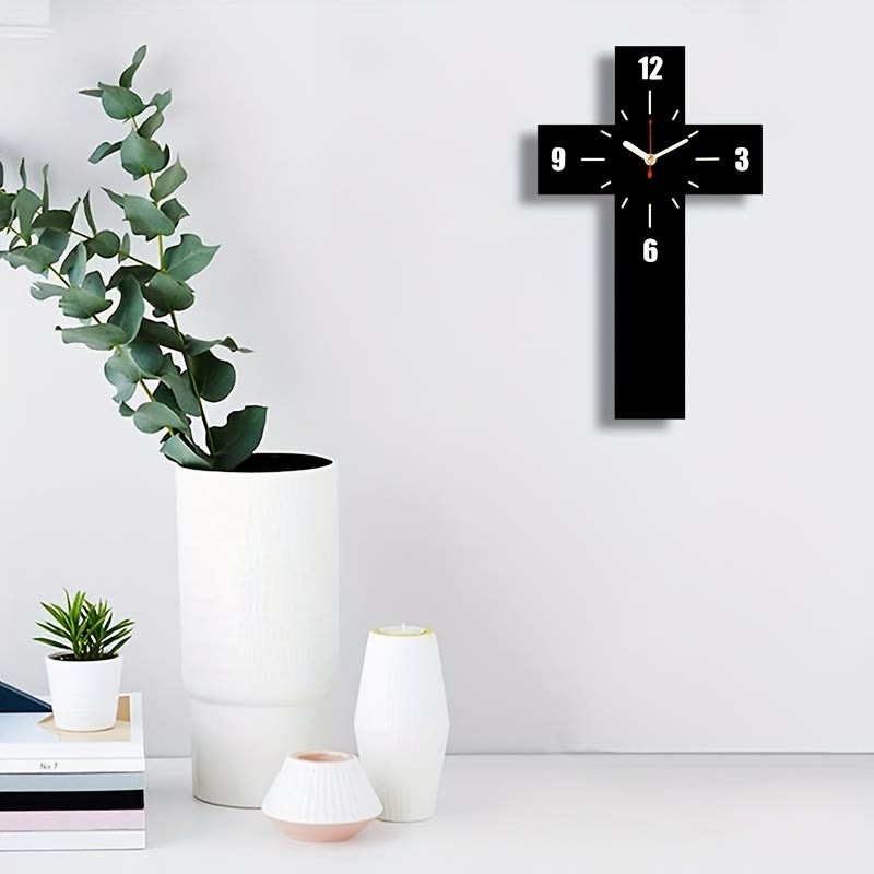Minimalist Silent Cross Wall Clock – Red, White & Black