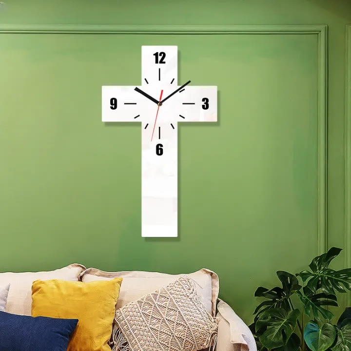 Minimalist Silent Cross Wall Clock – Red, White & Black