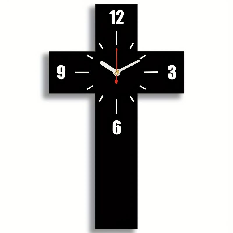 Minimalist Silent Cross Wall Clock – Red, White & Black