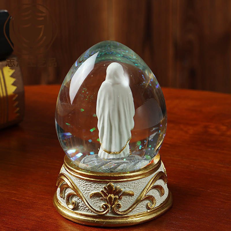 Resin Egg Snow Globe with Praying Madonna Statue | Religious Ornament
