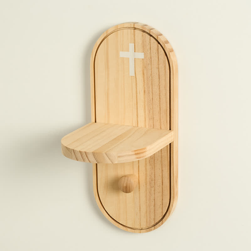 Wooden Prayer Altar Shelf with Cross – Handcrafted Devotional Wall Decor