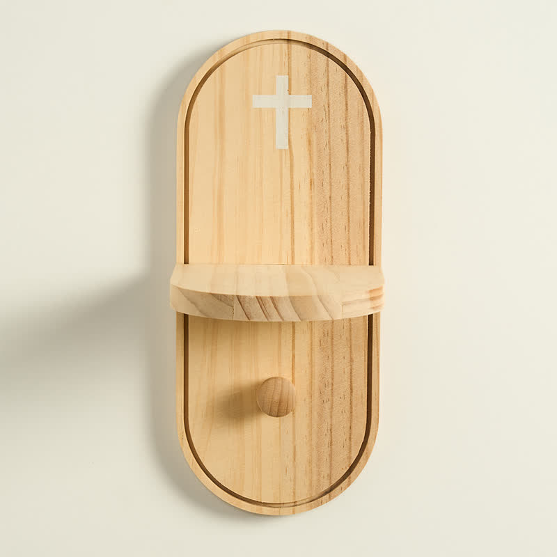Wooden Prayer Altar Shelf with Cross – Handcrafted Devotional Wall Decor
