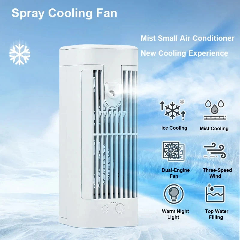 Portable Mini Air Conditioner Fan with Misting Spray & LED Light