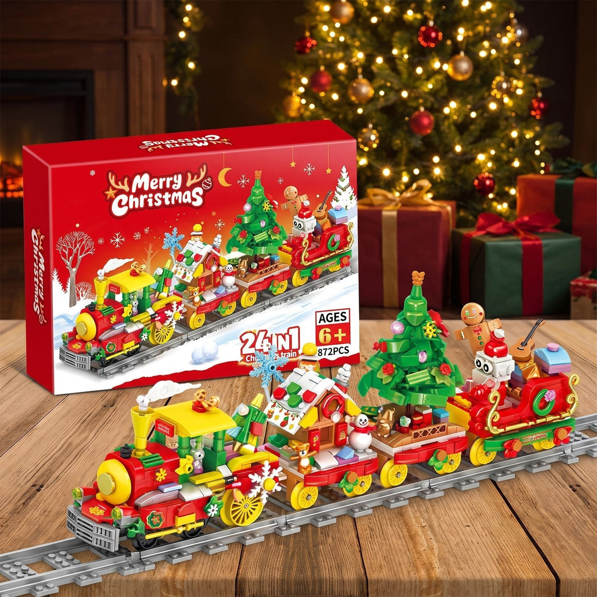 Christmas Train Advent Calendar – 24-in-1 Brick Building Set with Tracks