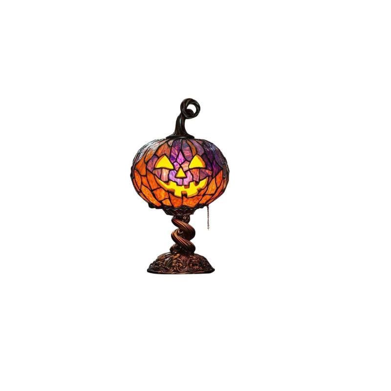 Stained Glass Halloween Pumpkin Table Lamp – USB Powered