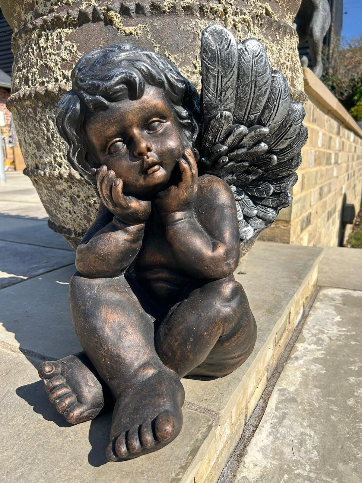 Bronze Effect Cherub Angel Garden Statue Ornament