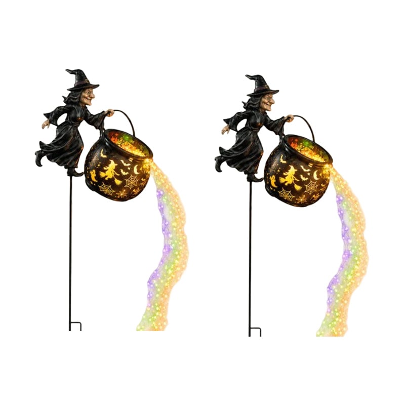 Iron Witch Cauldron Halloween Garden Light with Stake