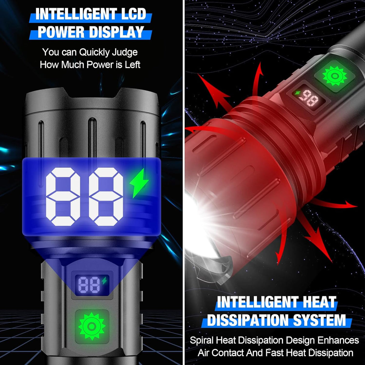 100000 Lumen LED Rechargeable Flashlight with Powerbank & Telescoping Beam