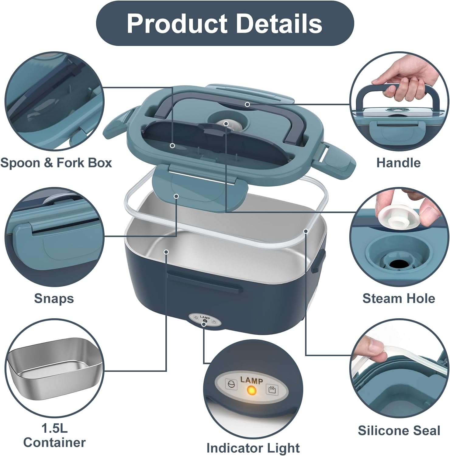 Electric Lunch Box 1.5L Stainless Steel Food Heater | 110V & 12V