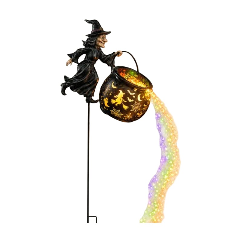 Iron Witch Cauldron Halloween Garden Light with Stake