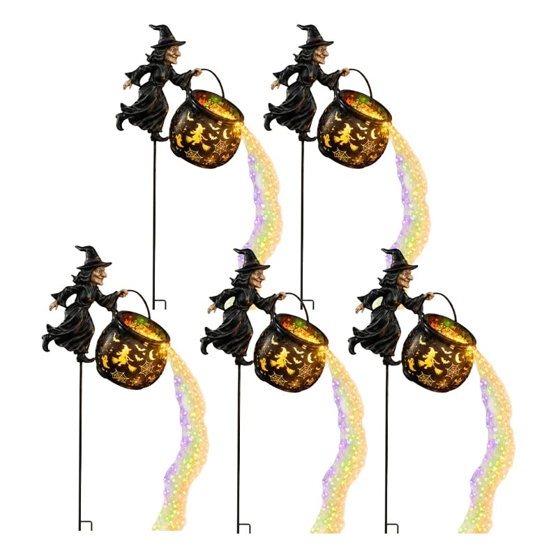 Iron Witch Cauldron Halloween Garden Light with Stake