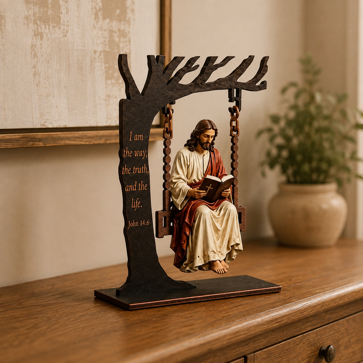 Jesus Swing Ornament – Wooden Religious Home Decor