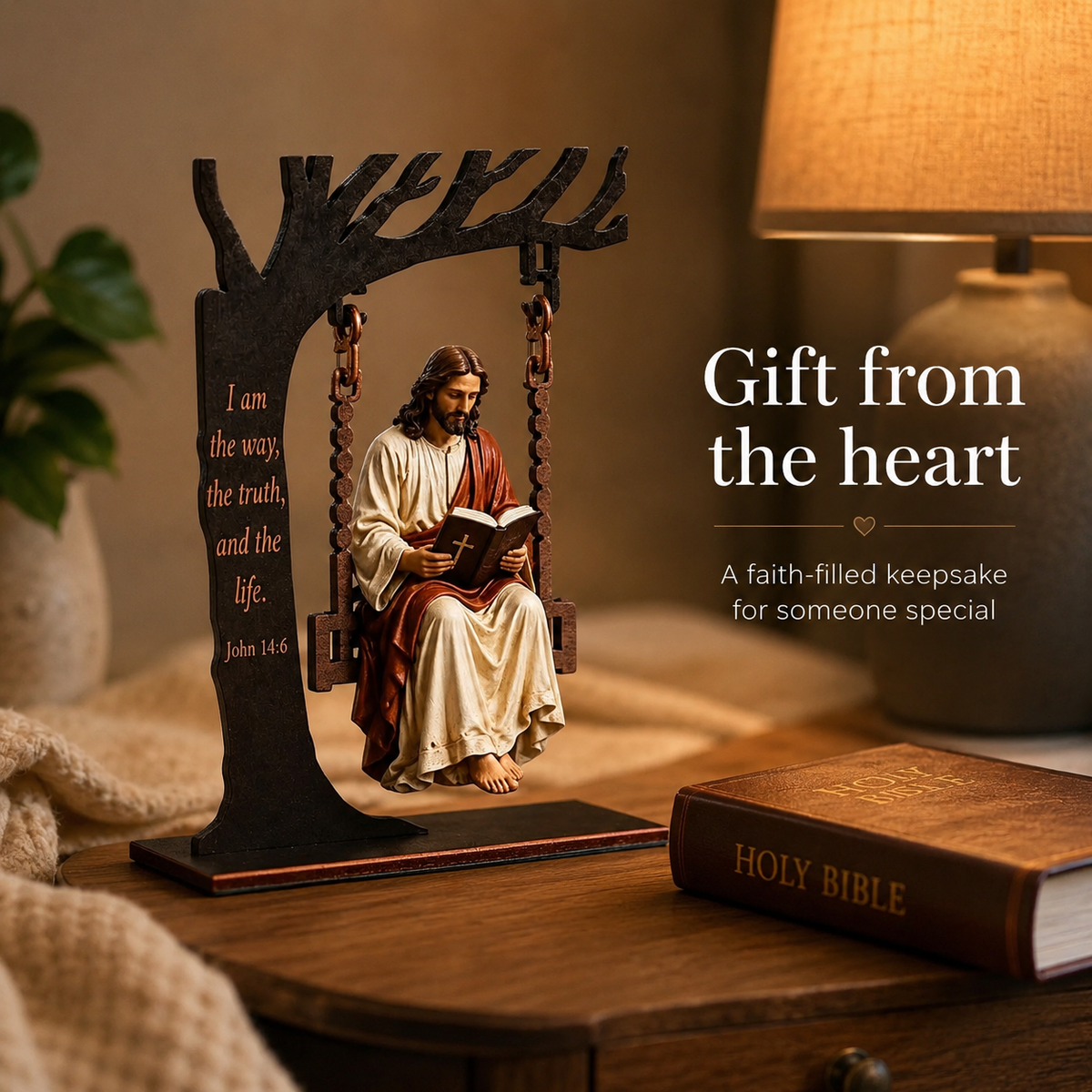 Jesus Swing Ornament – Wooden Religious Home Decor
