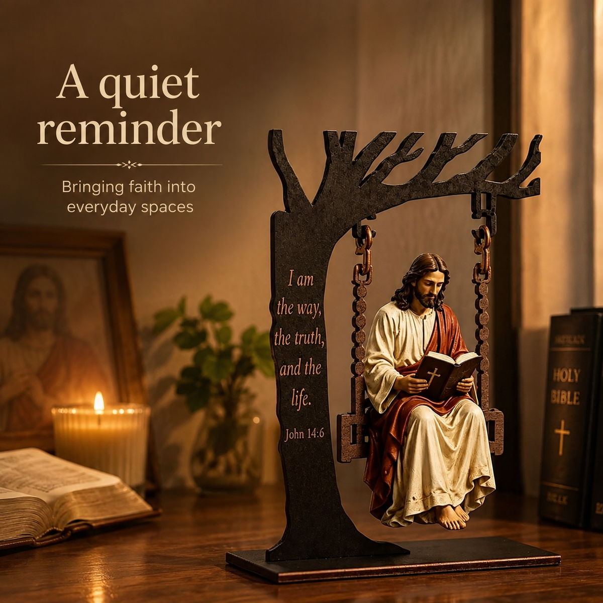 Jesus Swing Ornament – Wooden Religious Home Decor