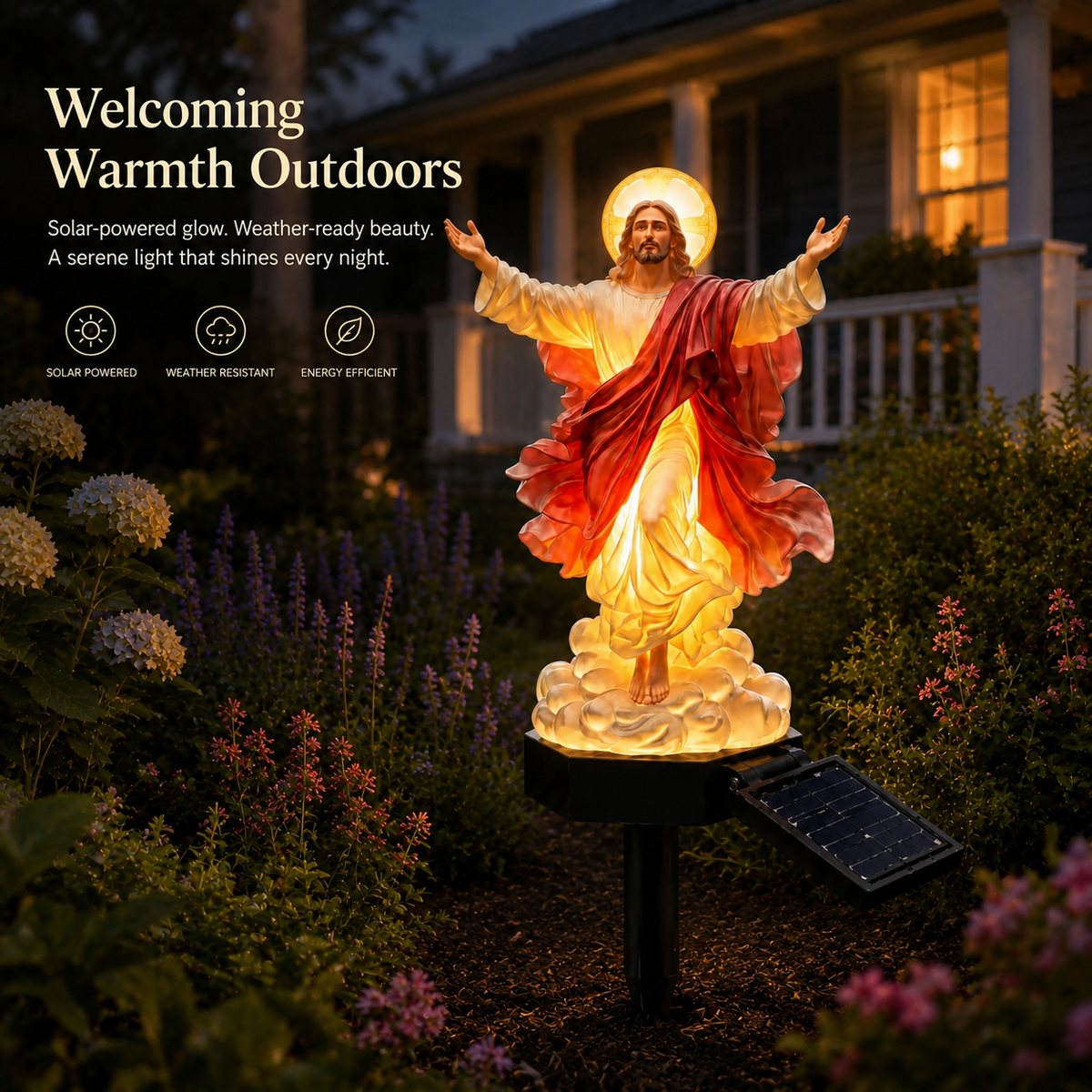 Solar Garden Jesus Statue with LED Light – Resin Outdoor Decor
