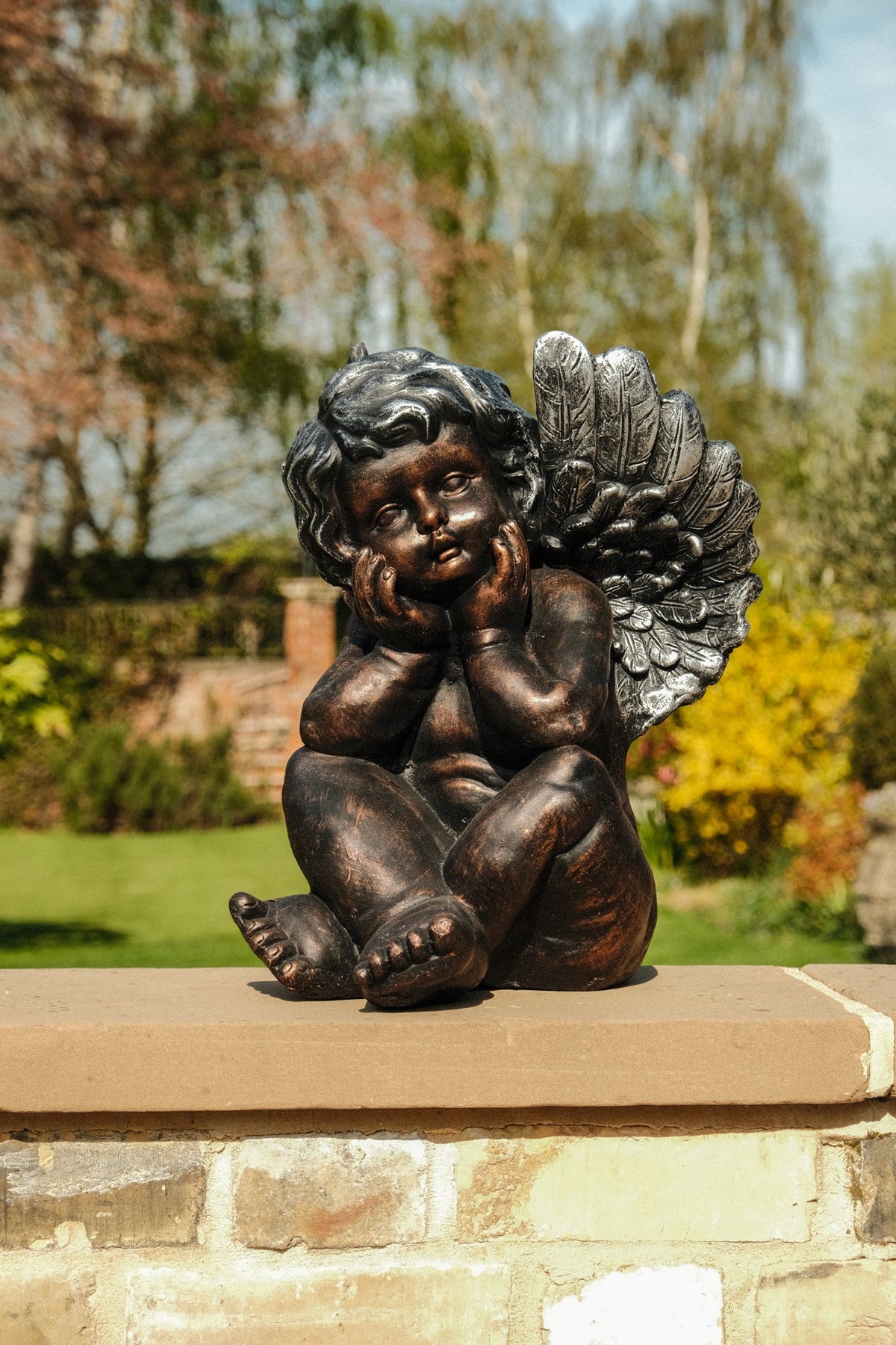 Bronze Effect Cherub Angel Garden Statue Ornament