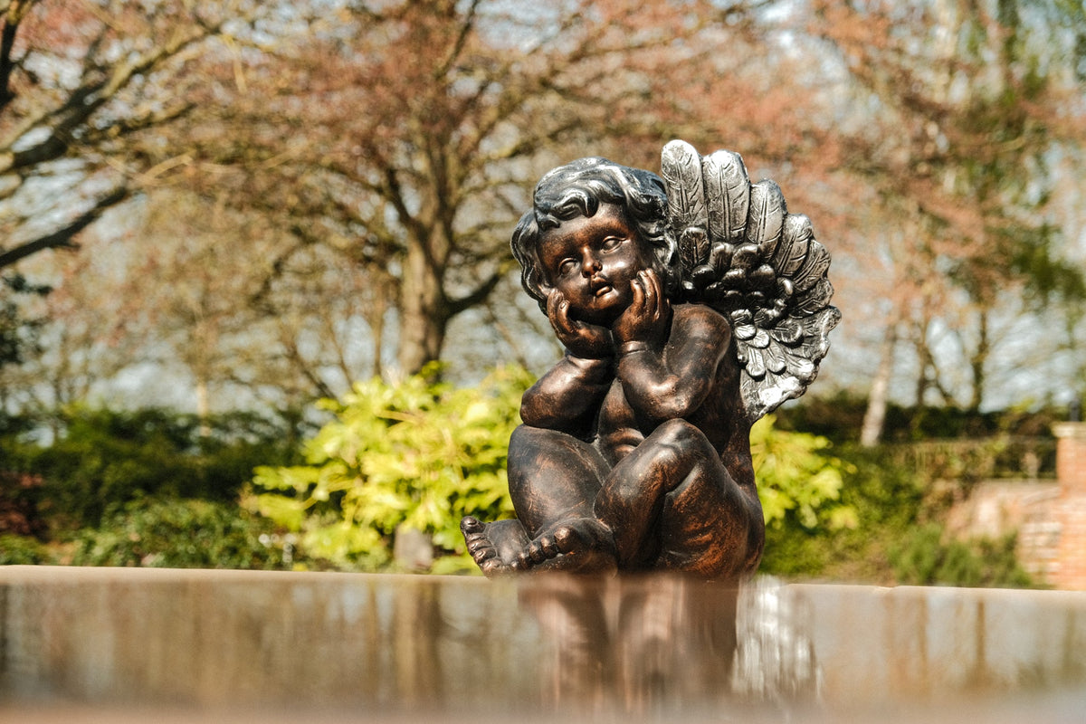 Bronze Effect Cherub Angel Garden Statue Ornament