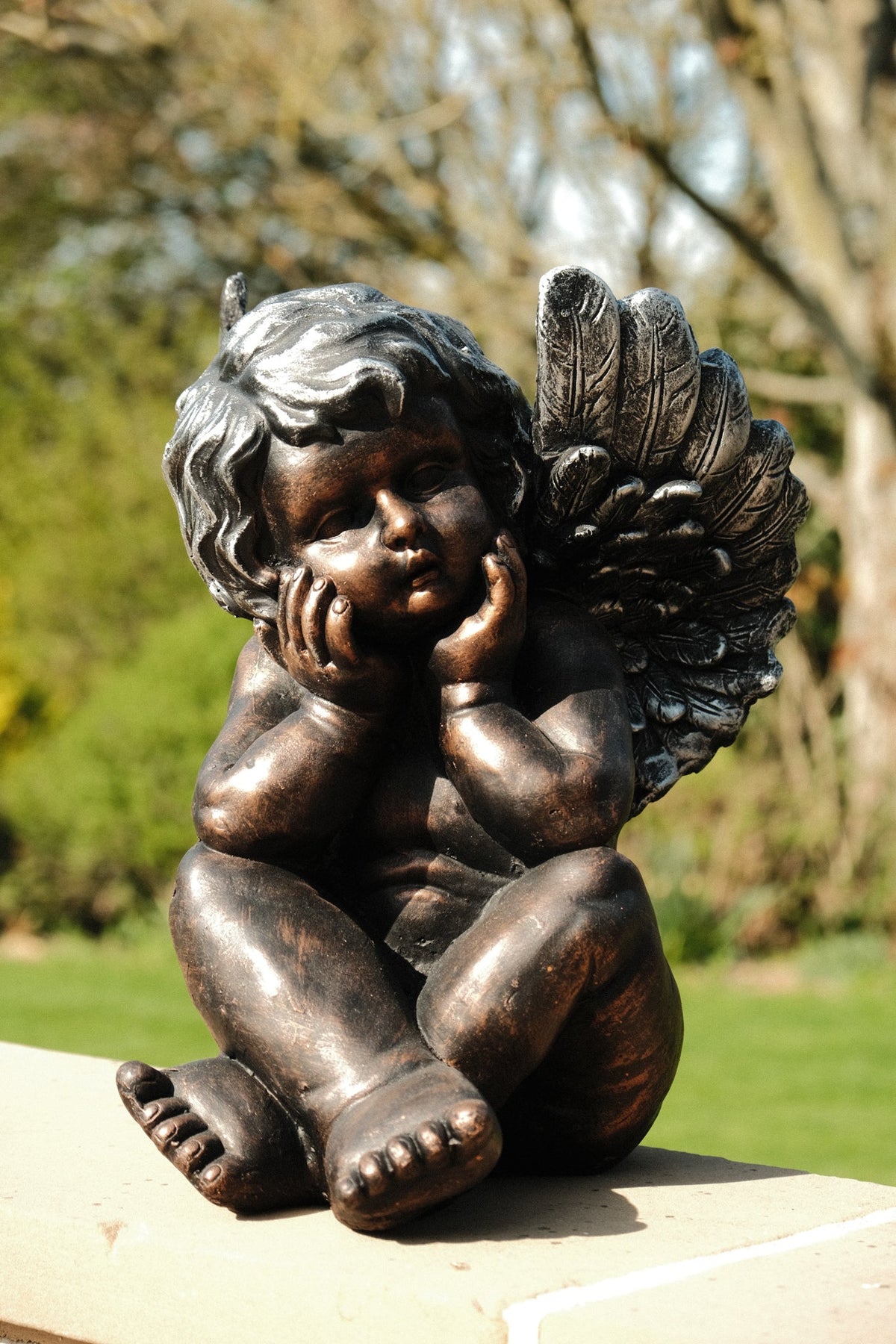 Bronze Effect Cherub Angel Garden Statue Ornament