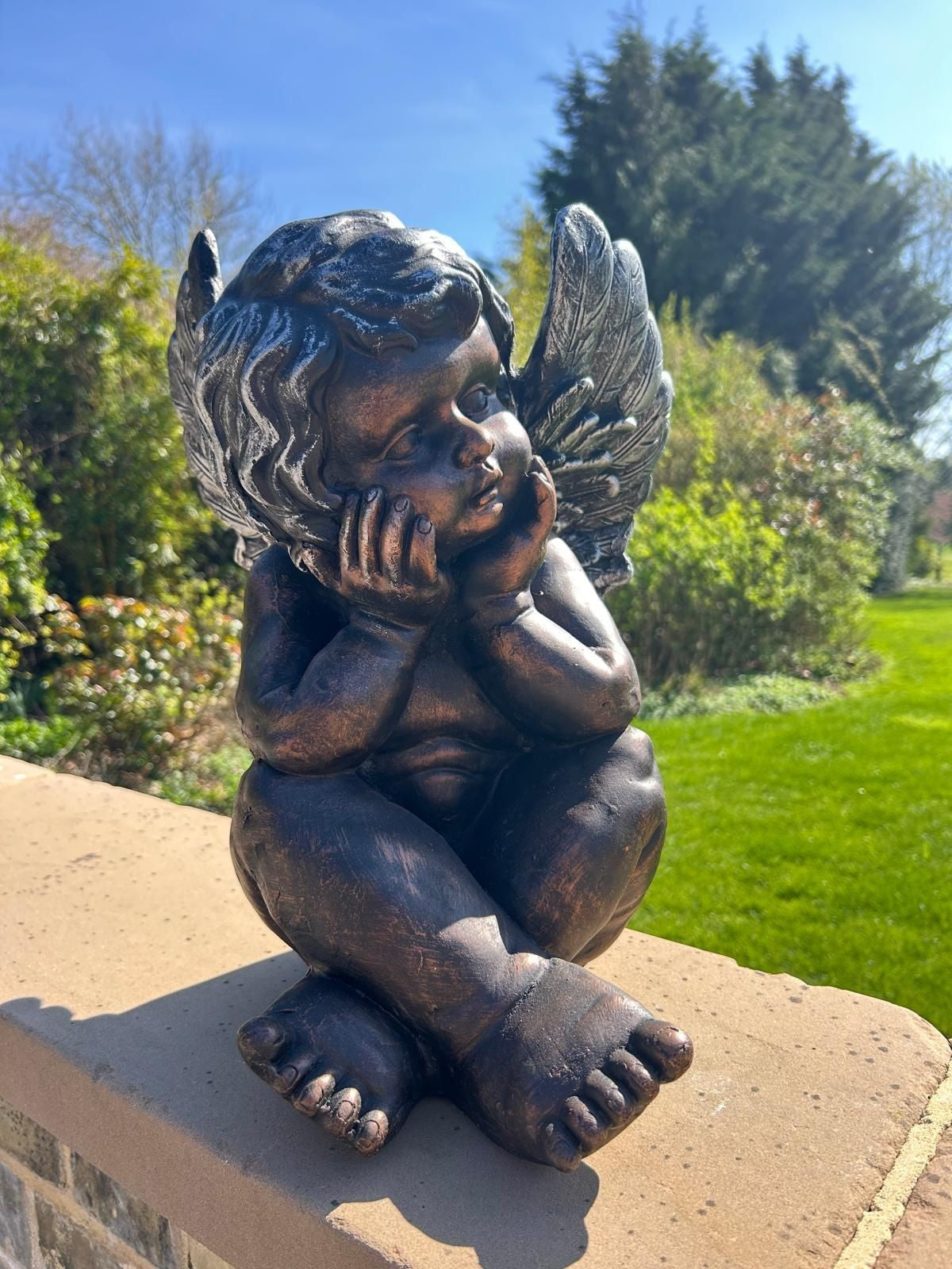 Bronze Effect Cherub Angel Garden Statue Ornament