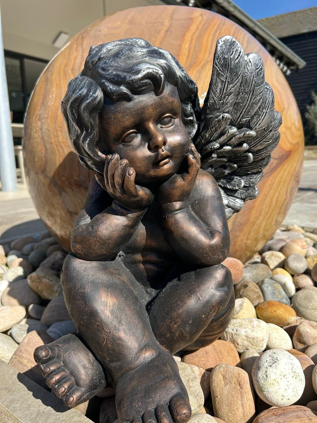 Bronze Effect Cherub Angel Garden Statue Ornament