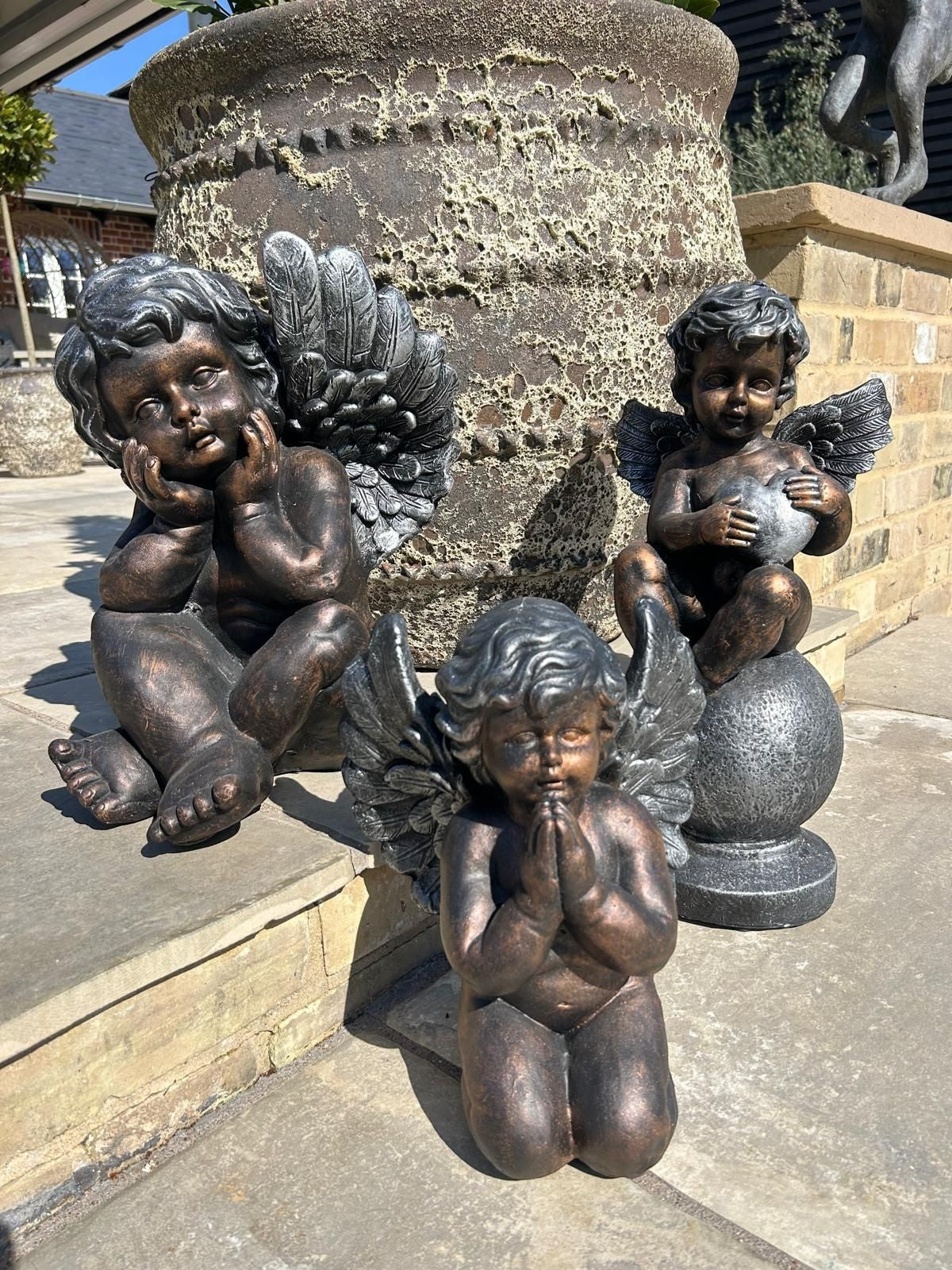 Bronze Effect Cherub Angel Garden Statue Ornament