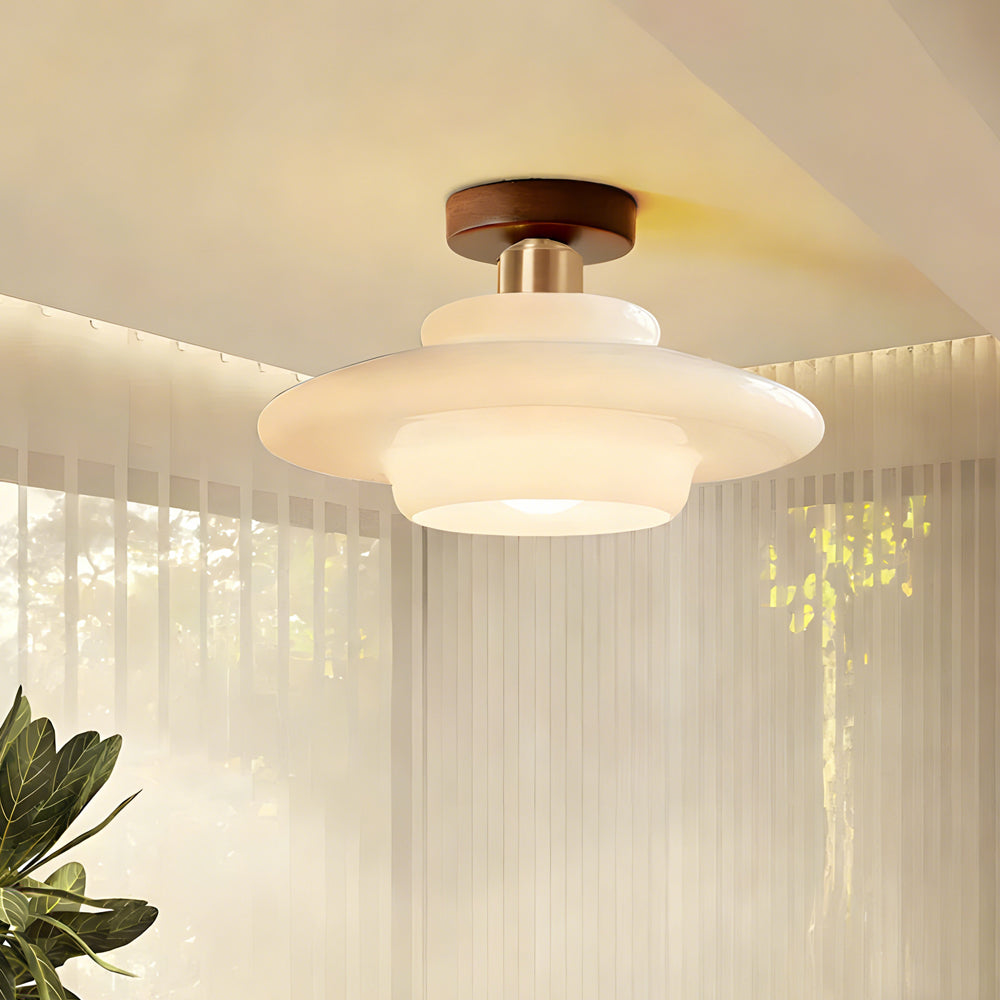Walnut Wood Ceiling Light Scandinavian Glass E27