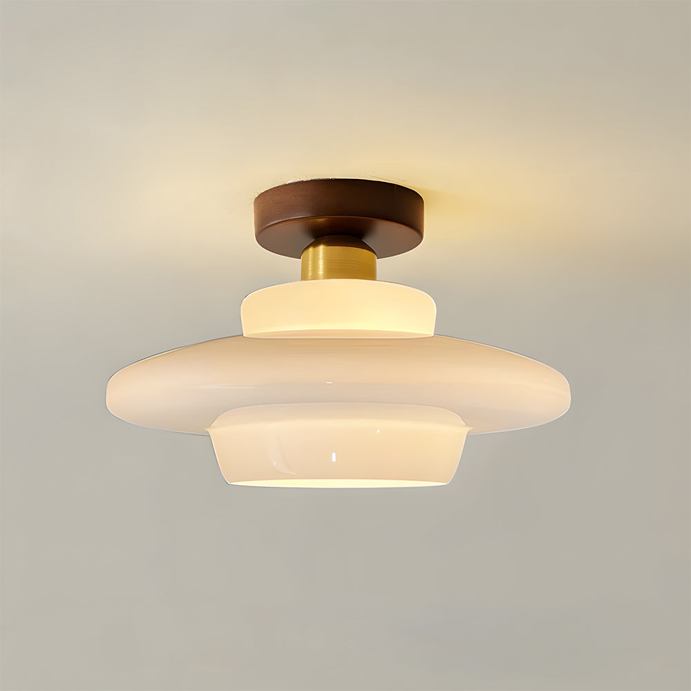 Walnut Wood Ceiling Light Scandinavian Glass E27