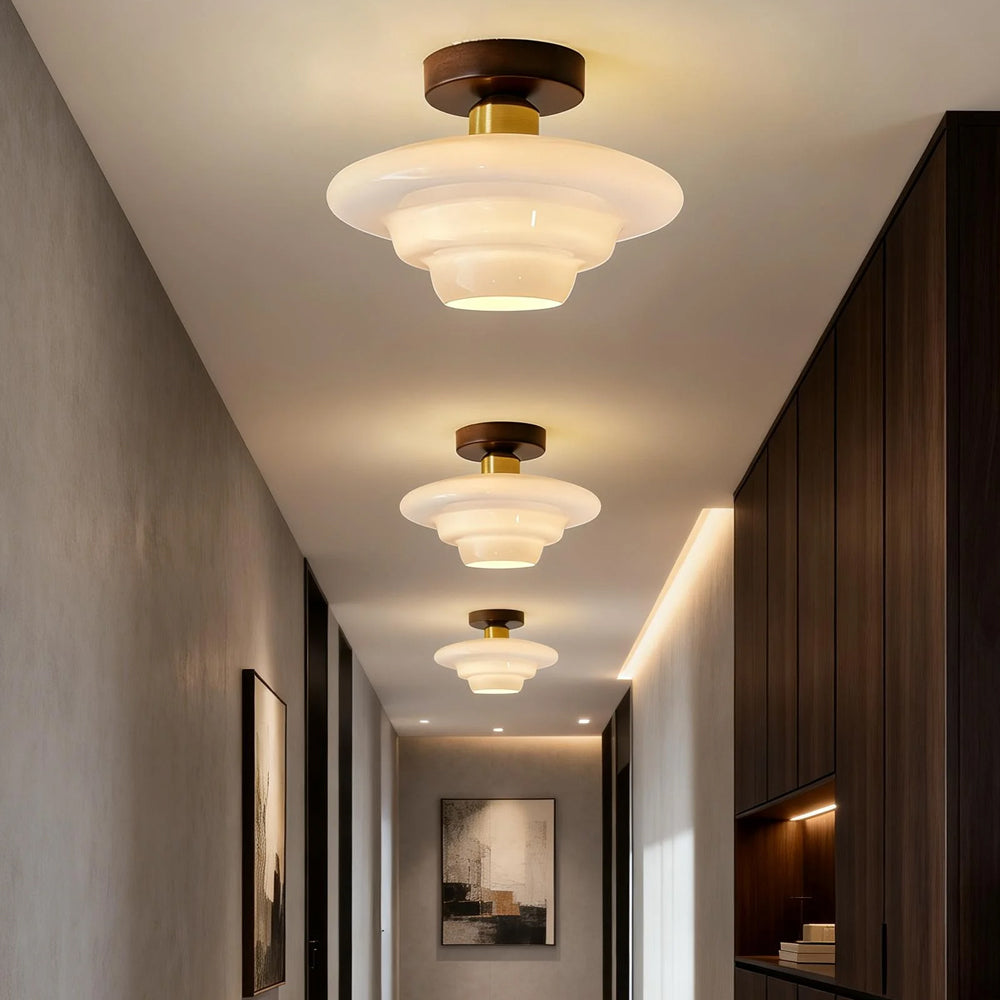 Walnut Wood Ceiling Light Scandinavian Glass E27