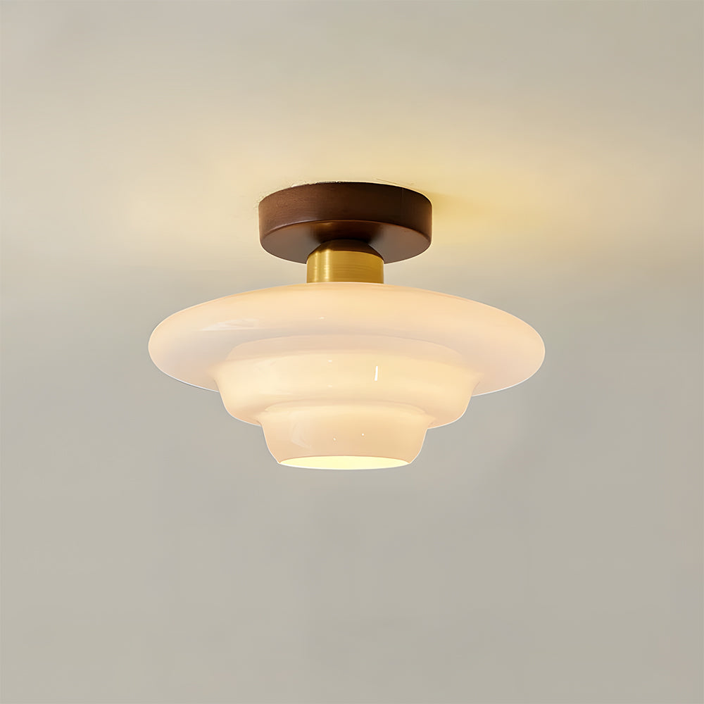 Walnut Wood Ceiling Light Scandinavian Glass E27