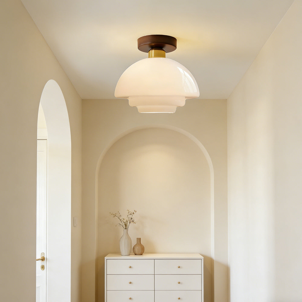 Walnut Wood Ceiling Light Scandinavian Glass E27