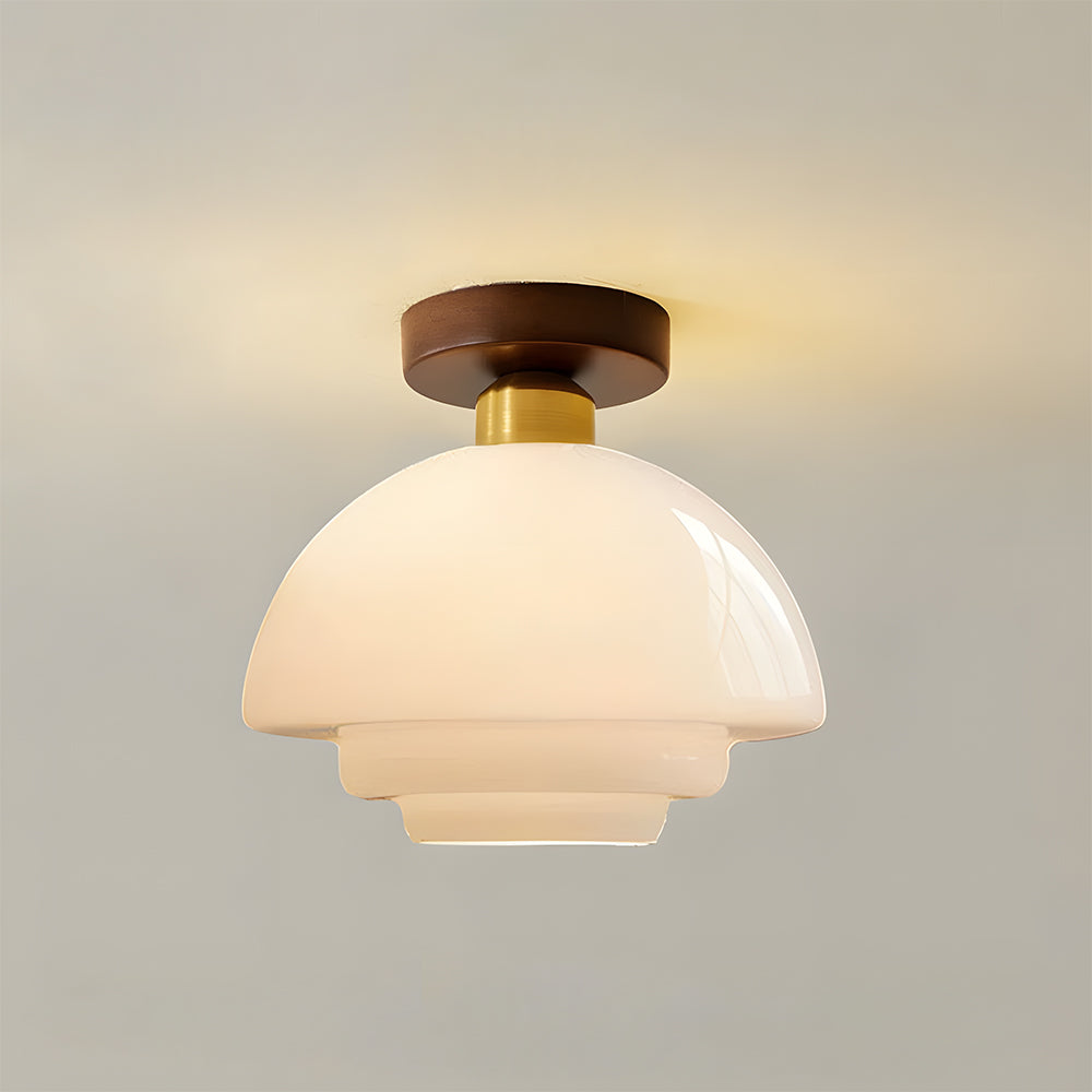 Walnut Wood Ceiling Light Scandinavian Glass E27