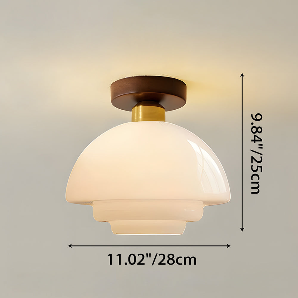 Walnut Wood Ceiling Light Scandinavian Glass E27