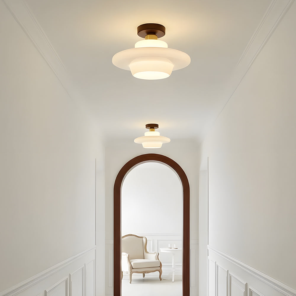 Walnut Wood Ceiling Light Scandinavian Glass E27