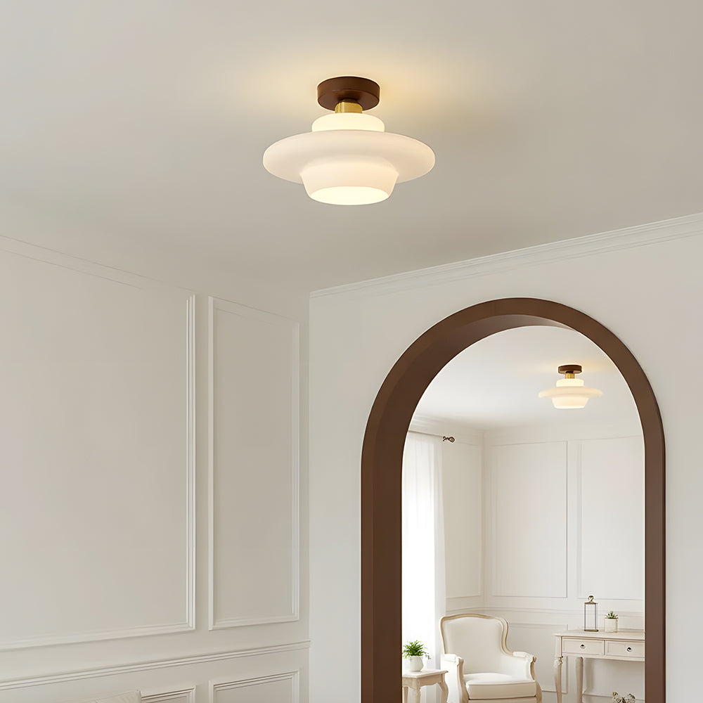 Walnut Wood Ceiling Light Scandinavian Glass E27