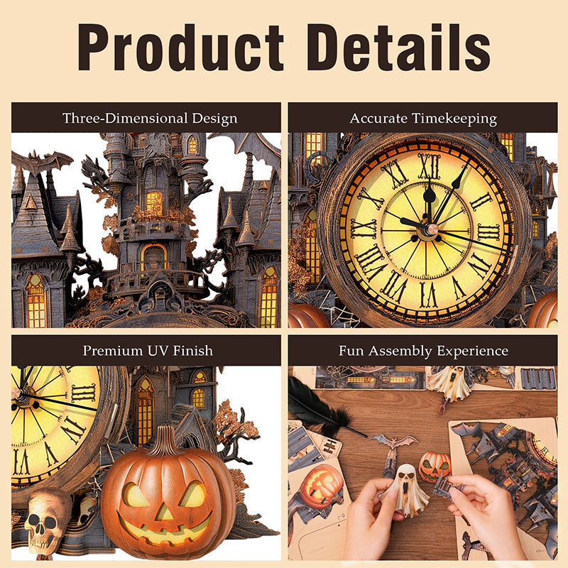 Halloween 3D Puzzle Clock – Wooden Castle Decoration