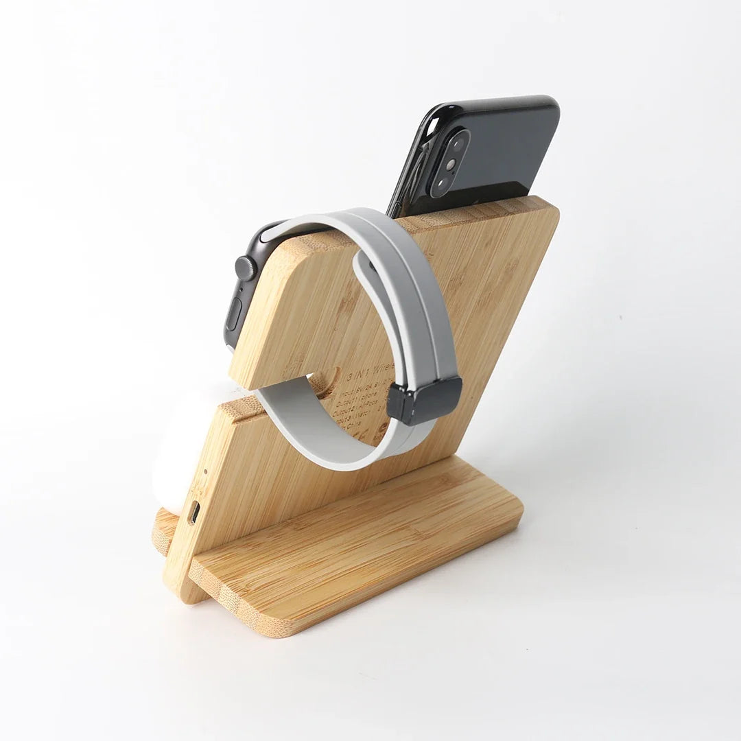 Bamboo Wireless Charging Station 3-in-1 for iPhone, Apple Watch & AirPods