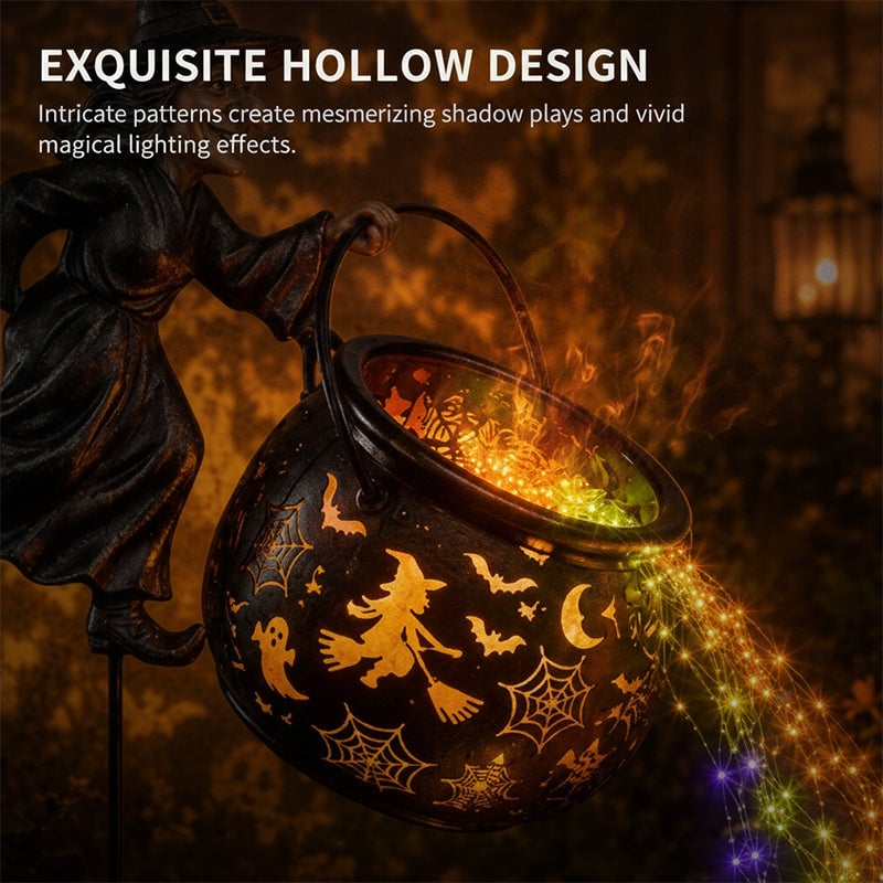 Iron Witch Cauldron Halloween Garden Light with Stake