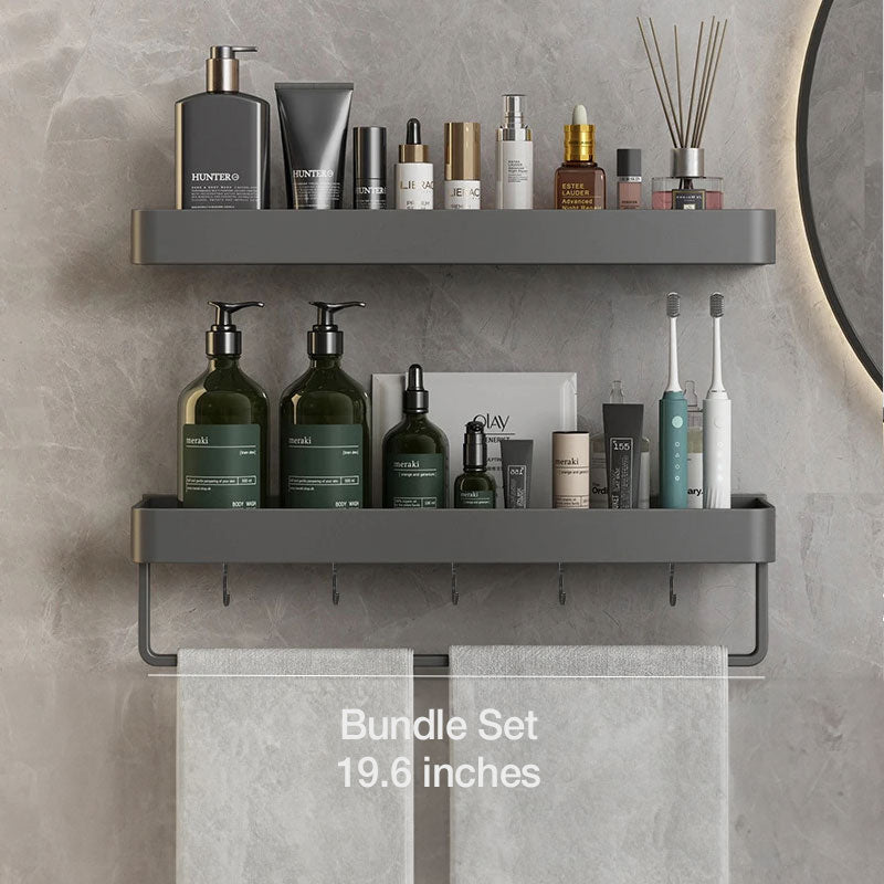 Self-Adhesive Bathroom Shelf with Towel Holder – No Drilling