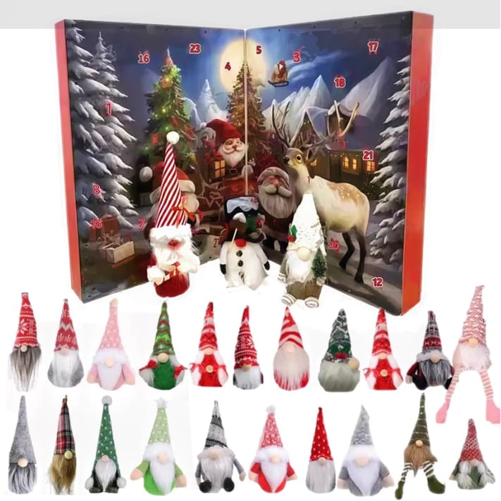 24 Handcrafted Gnome Advent Calendar with Lights & Music