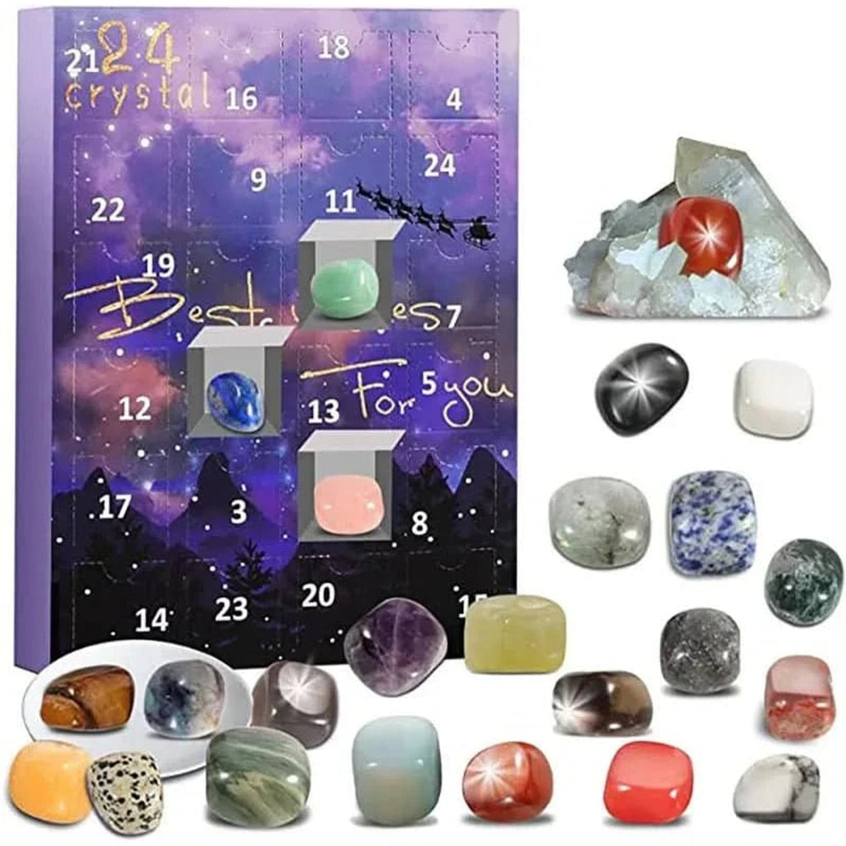 Natural Crystal Advent Calendar – 24 Gemstones Countdown